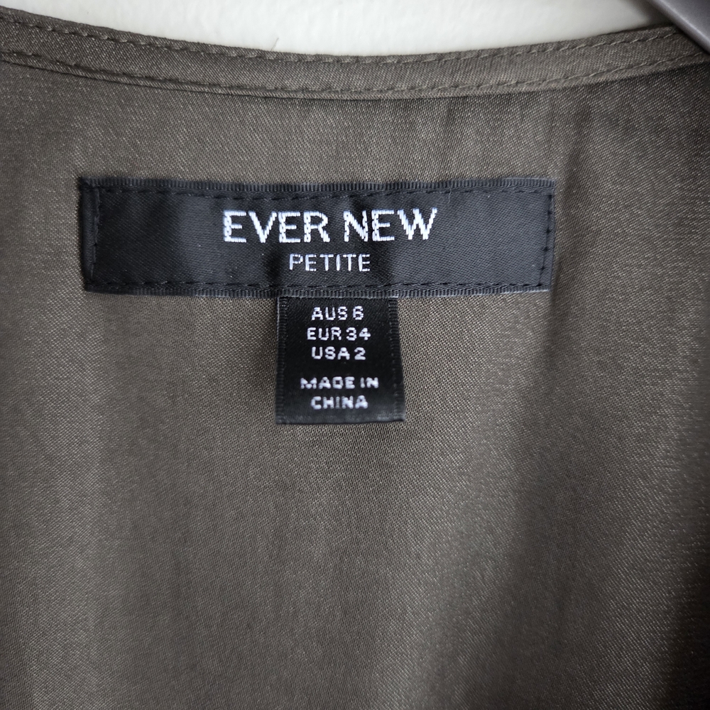 Ever New***Rich Olive 'Mossy Khaki' Tiered Midi Dress Smocked Cuffs Sz P2 - Picture 6 of 15